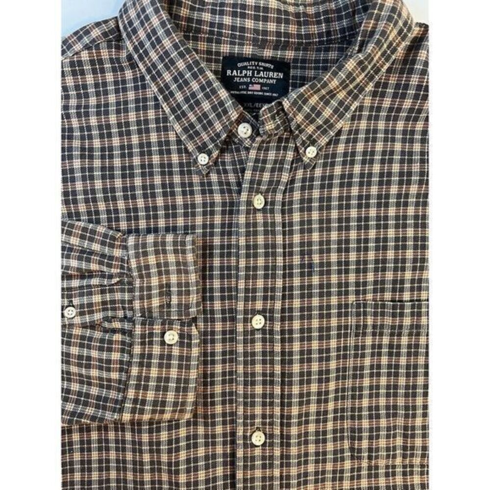 Ralph Lauren Jeans Company Men's Shirt Size‎ XXL Black Label Brown Plaid Button